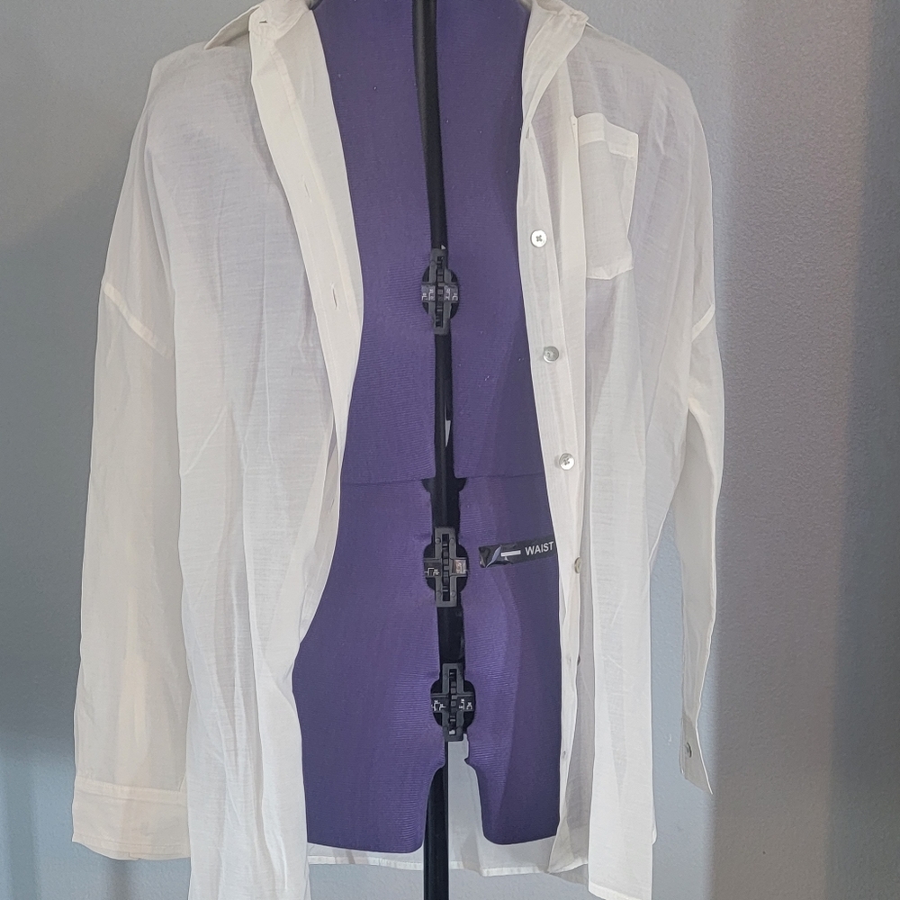 White button down, sheer black shirt
